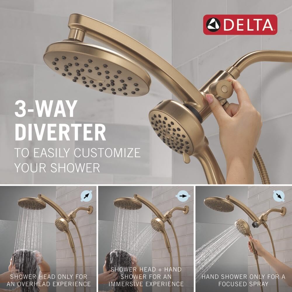 Delta 6-Setting PivotPro 3-in-1 Combination Shower Head with ProClean Spray, Brushed Nickel Round Shower Head Rainfall with Handheld Spray, 1.75 GPM, SpotShield Brushed Nickel 75649SN