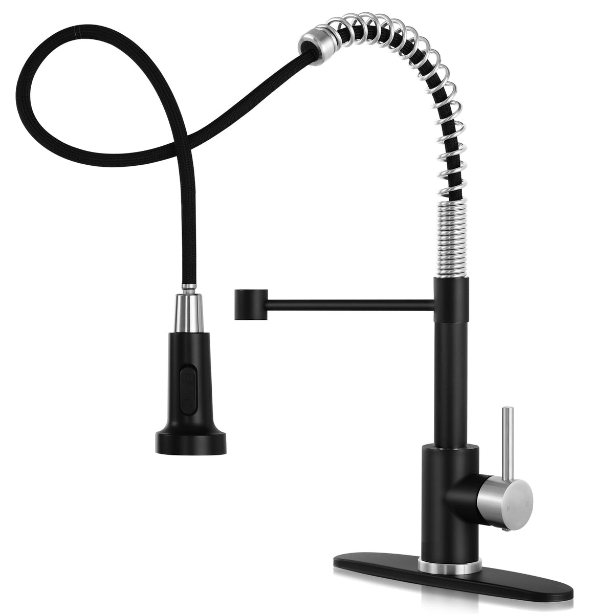 DJS Kitchen Sink Faucet with Pull Down Sprayer Single Handle Matte Black