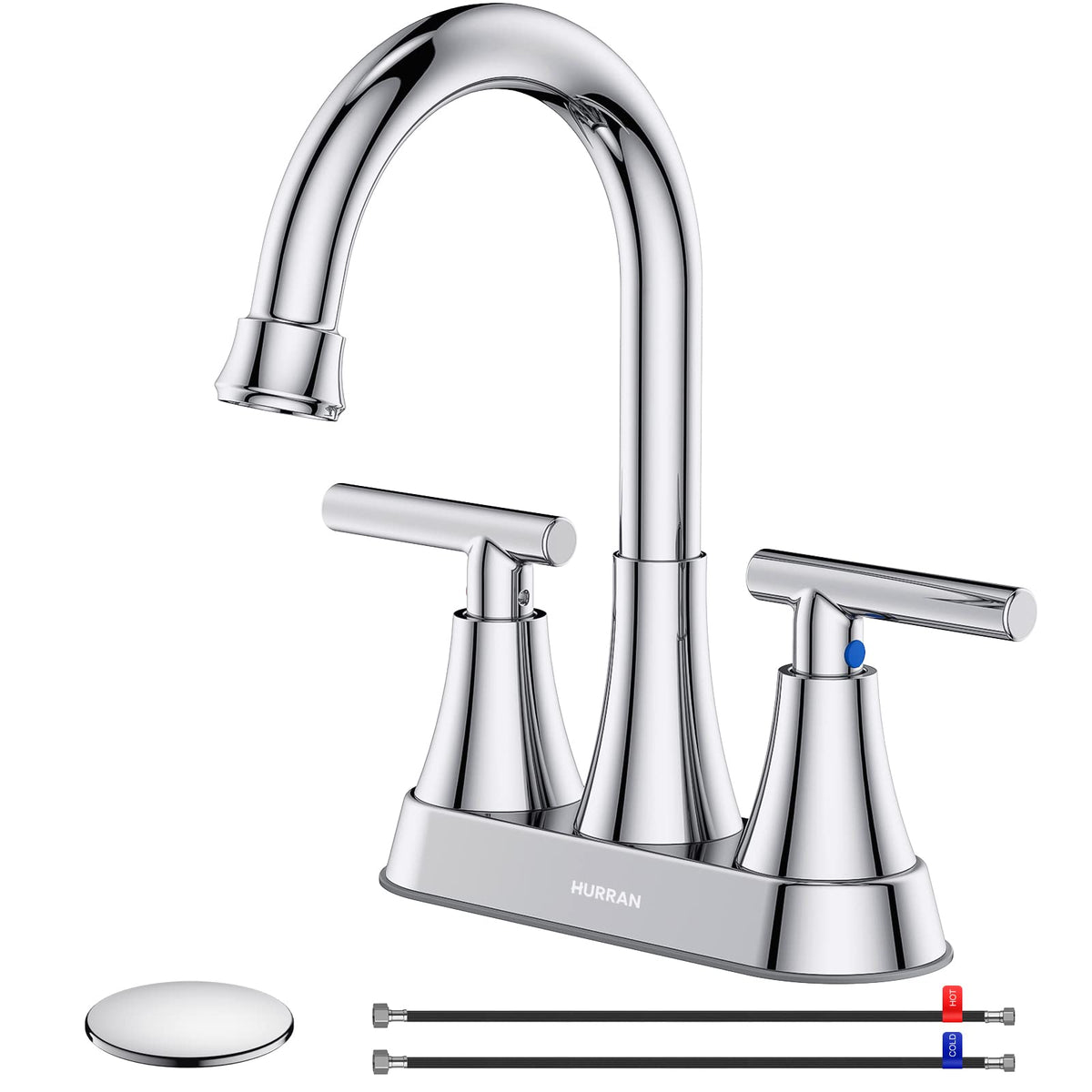 Matte Black Bathroom Faucet, Hurran 4 inch Centerset 2-Handle Lead-Free