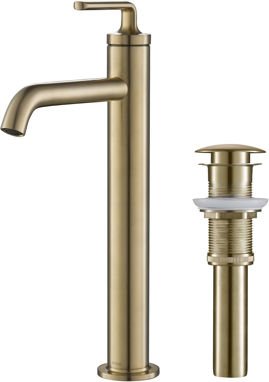 KRAUS Ramus Single Handle Vessel Sink Bathroom Faucet with Pop-Up Drain in Brushed Gold, KVF-1220BG