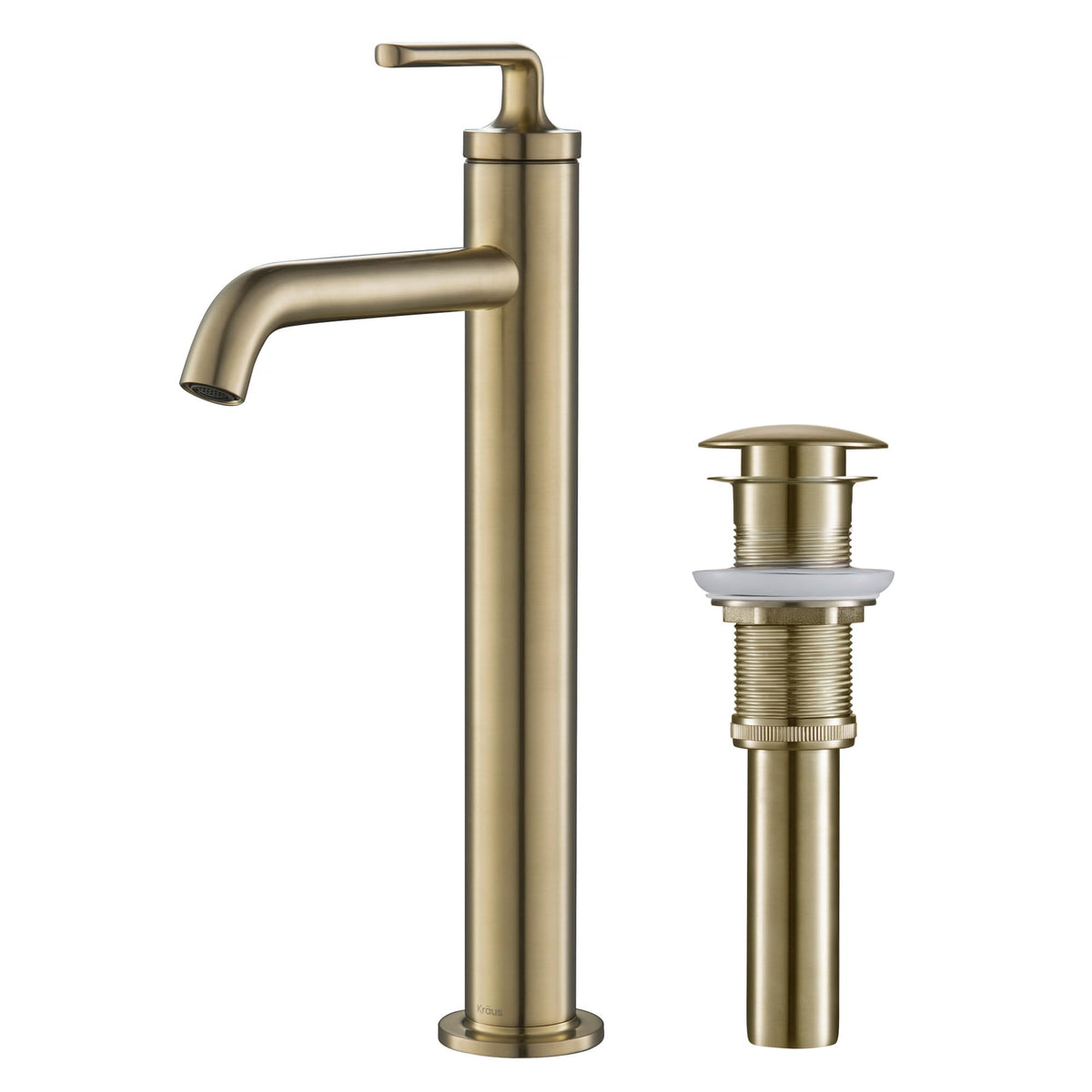 KRAUS Ramus Single Handle Vessel Sink Bathroom Faucet with Pop-Up Drain in Brushed Gold, KVF-1220BG
