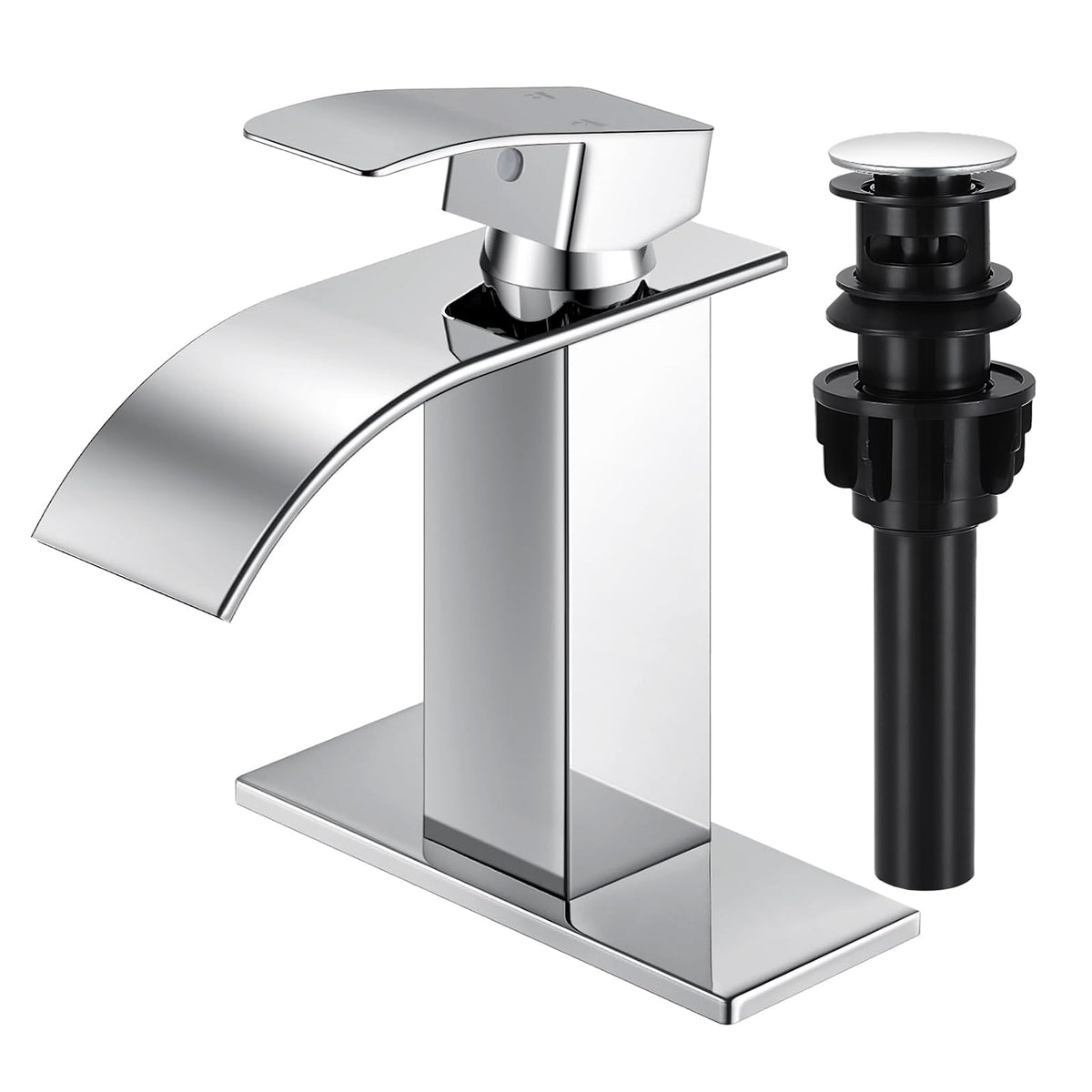 Matte Black Bathroom Faucet with Waterfall Spout and Pop-up Drain
