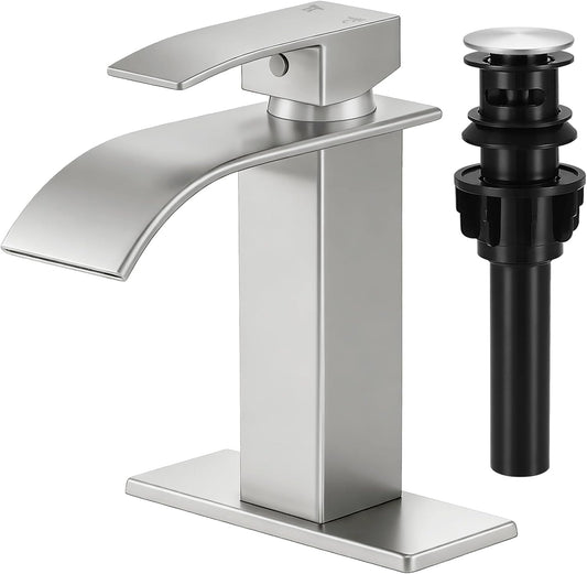 Bathroom Faucet Brushed Nickel Waterfall Single Handle Vanity Faucet