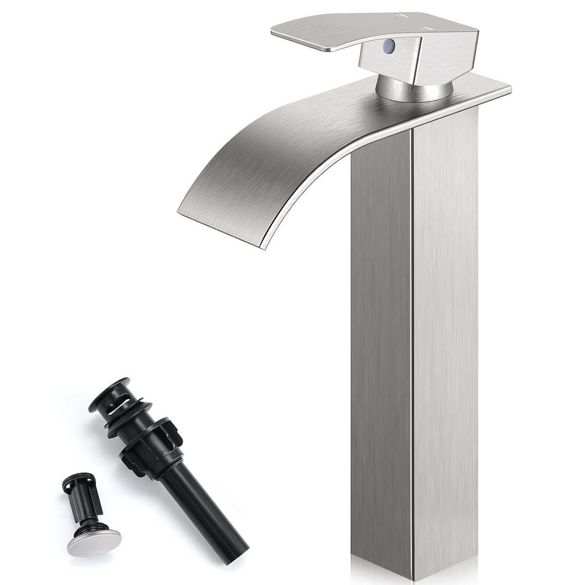 Matte Black Bathroom Faucet with Waterfall Spout and Pop-up Drain