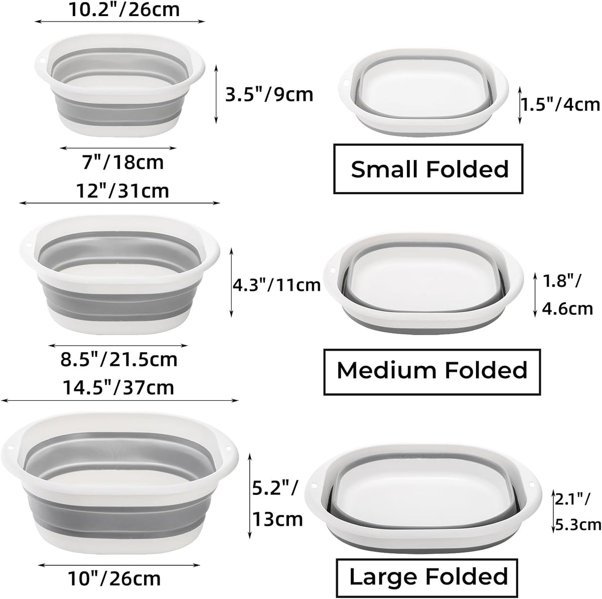 Goaste 3 Pack Collapsible Wash Basin, Portable Washing Basin, Foldable Dish Tub Square, Space Saving Plastic Washtub for Dishing, Fruit, Camping, Laundry, Hiking & Home (Grey)
