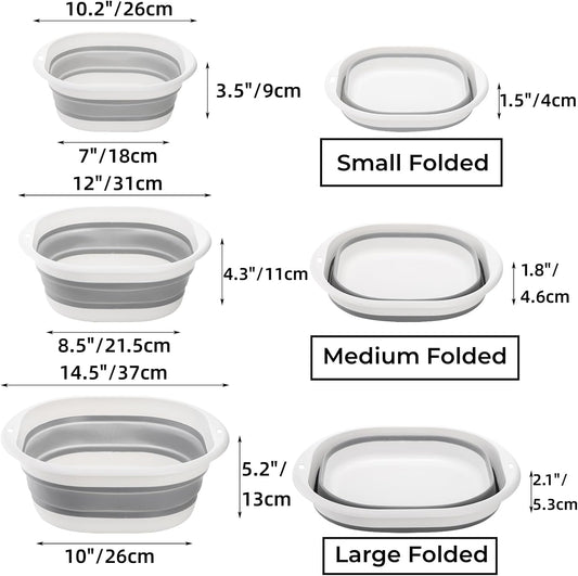 Goaste 3 Pack Collapsible Wash Basin, Portable Washing Basin, Foldable Dish Tub Square, Space Saving Plastic Washtub for Dishing, Fruit, Camping, Laundry, Hiking & Home (Grey)