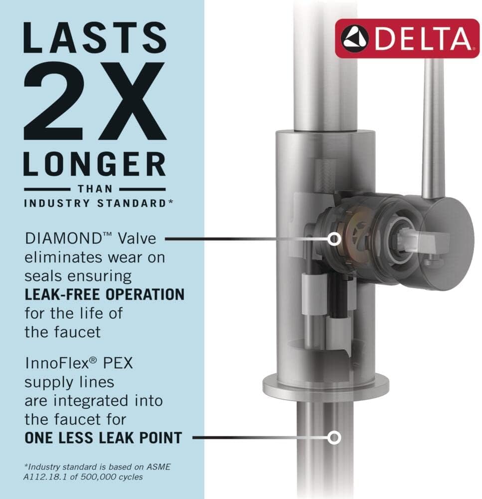 Delta Daneri Brushed Nickel Kitchen Faucet with Pull-Out Sprayer, Modern Single Hole Kitchen Sink Faucet, Single Handle, Stainless 16879-SS-DST