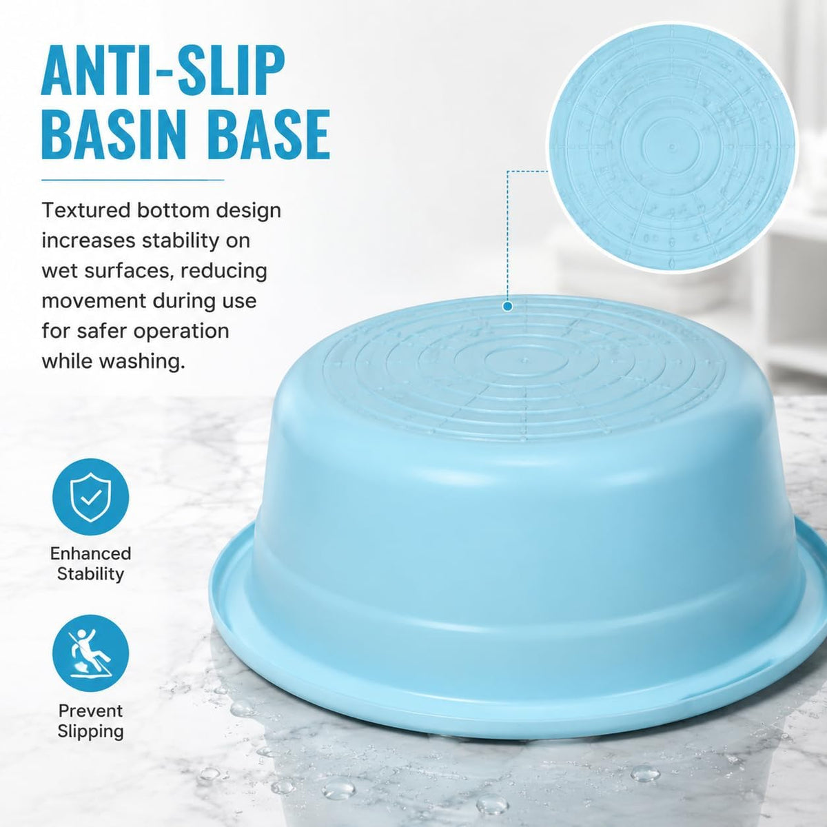 Wash Basin for Elderly Home Dormitory, Clothes Face Feet, Light Blue, Large
