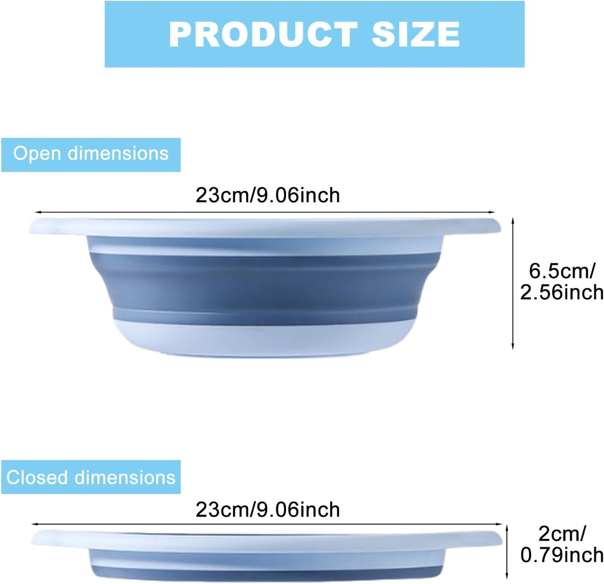 Collapsible Wash Basin, 9inch Folding Washing Bin Bucket for Cleaning with 1 Hook, Travel Outdoor Portable Washing Tub, Round Basins for Laundry, RV, Camping, Travel, Marine, BBQ, Fruits Washing (S)