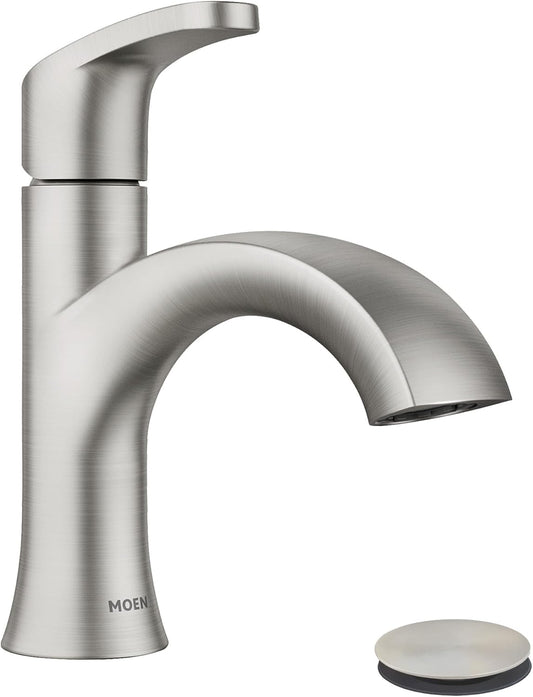 Moen Karis Spot Resist Brushed Nickel One-Handle Single Hole Bathroom Sink Faucet with Optional Deck Plate, 84346SRN