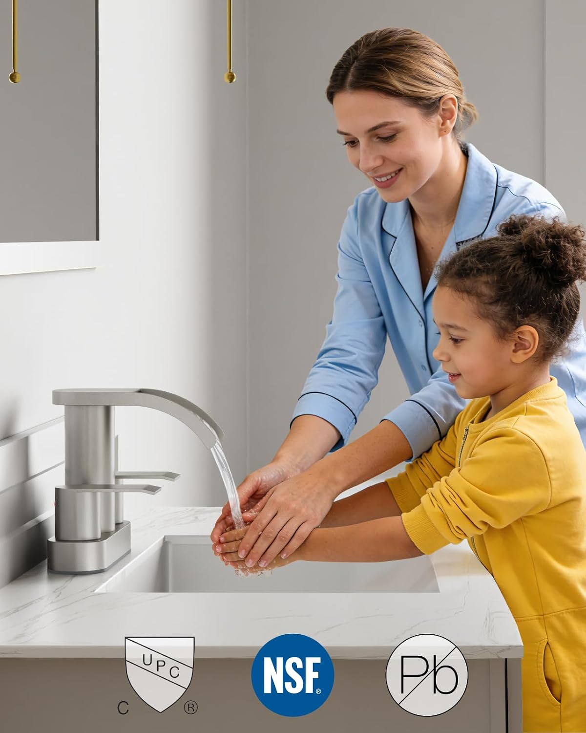 gotonovo 4’’ Centerset Bathroom Sink Faucet Waterfall Brushed Nickel