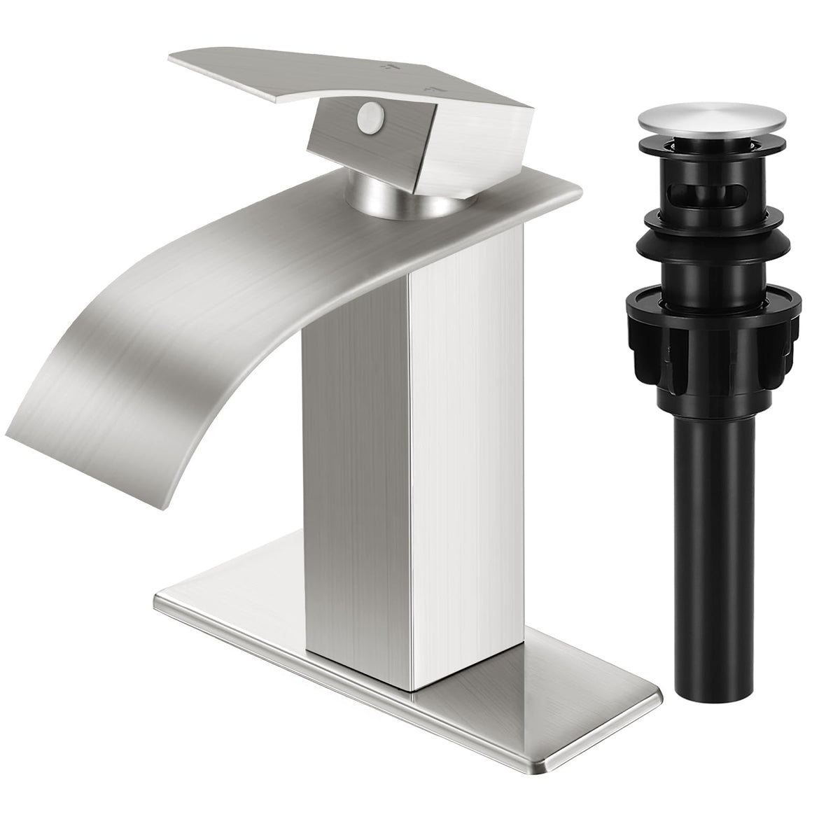Matte Black Bathroom Faucet with Waterfall Spout and Pop-up Drain