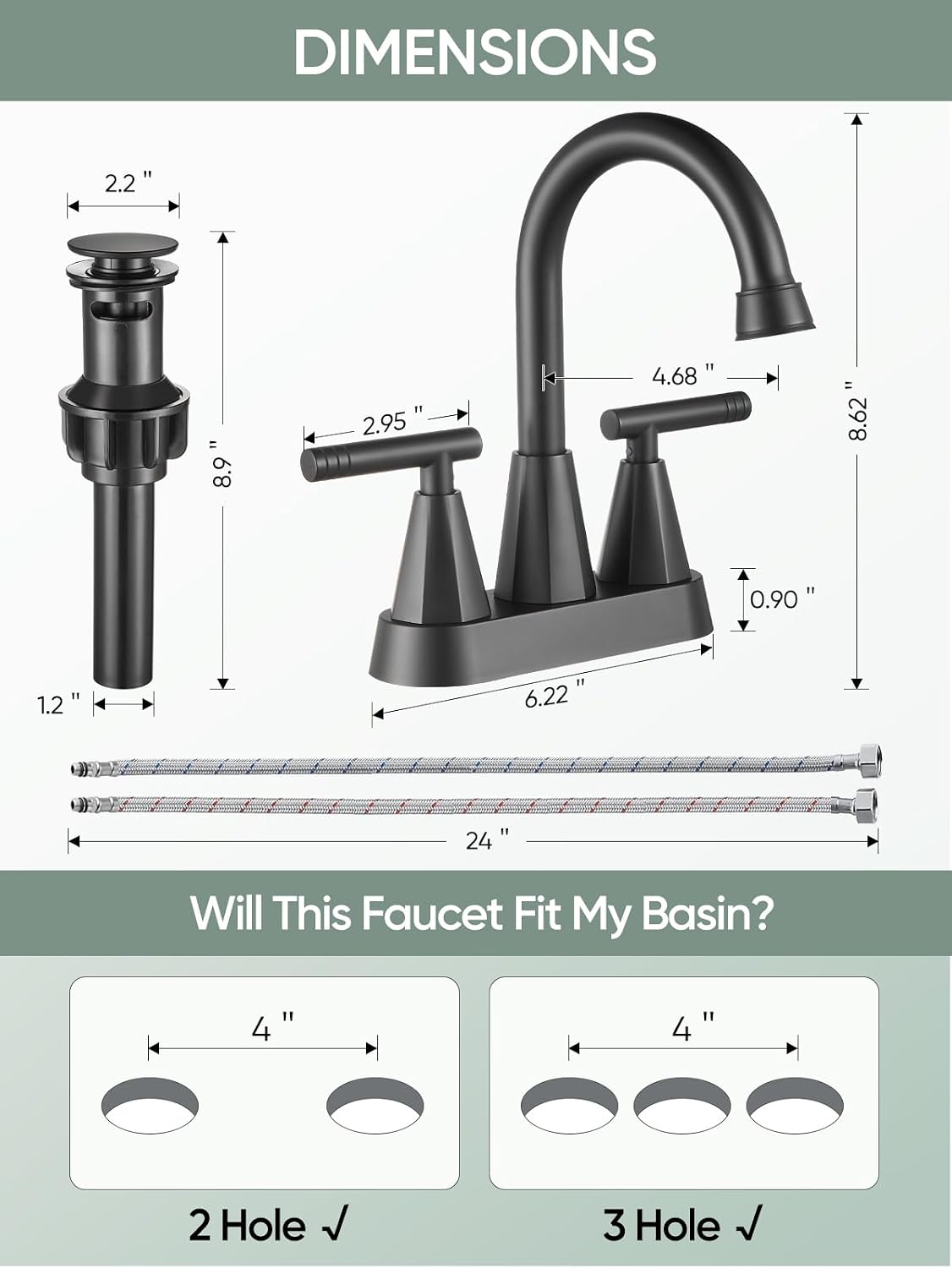 Cobbe Matte Black Bathroom Faucets, Centerset Bathroom Sink Faucet 4 Inch