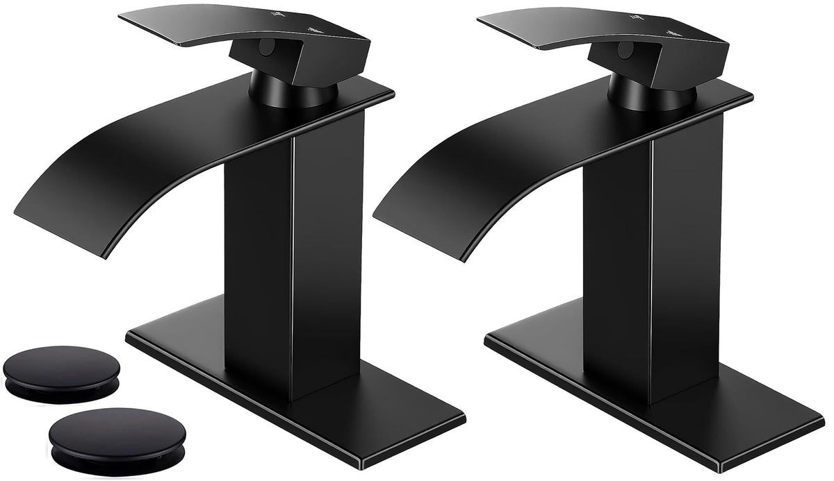 Matte Black Bathroom Faucet with Waterfall Spout and Pop-up Drain