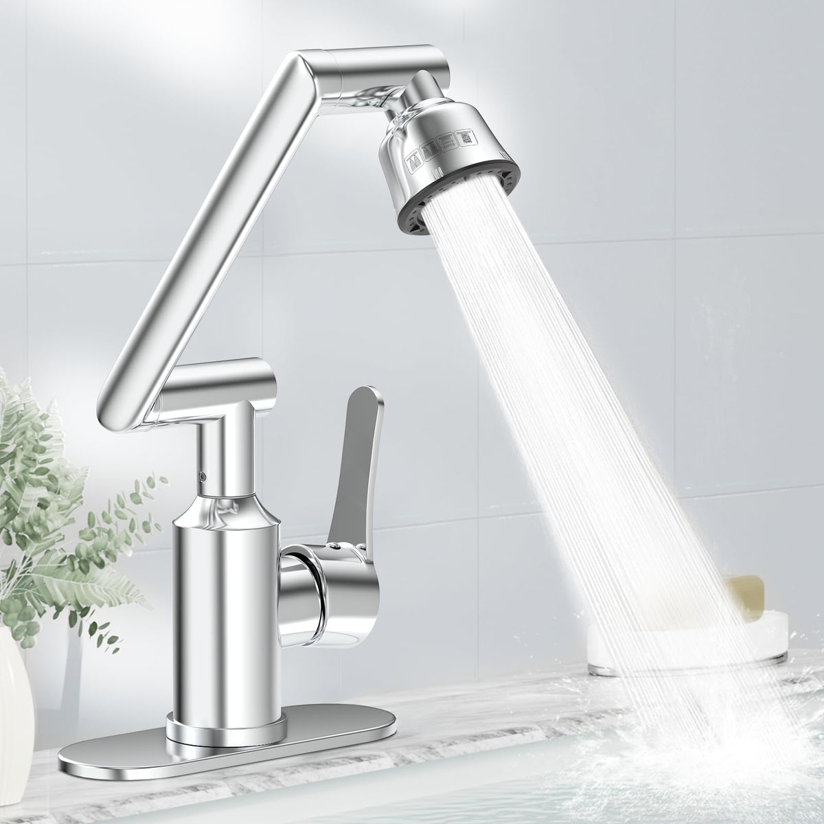 Matte Black 1080° Rotatable Bathroom Faucet, 4 Modes Stainless Steel 1 Hole