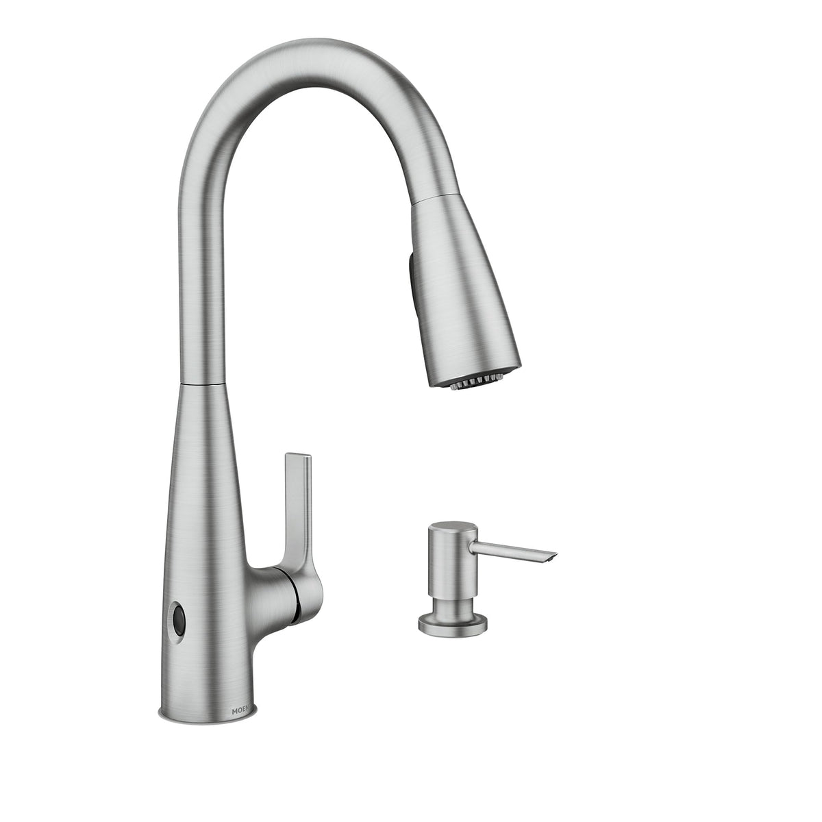 Moen Haelyn Spot Resist Stainless Single-Handle Pull-Down Sprayer Kitchen Faucet Featuring Power Boost for a Faster Clean, Soap Dispenser Included, 87627SRS
