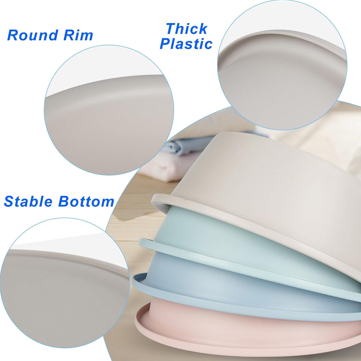 4 Pack Round Plastic Wash Basin, 5 Quart Small Basin Tub Stackable Camping Basin for Washing Face, Fruit, Dishes, Bottles, Home Kitchen Sink, 11.6 X 4.3 Inches, 4 Colors