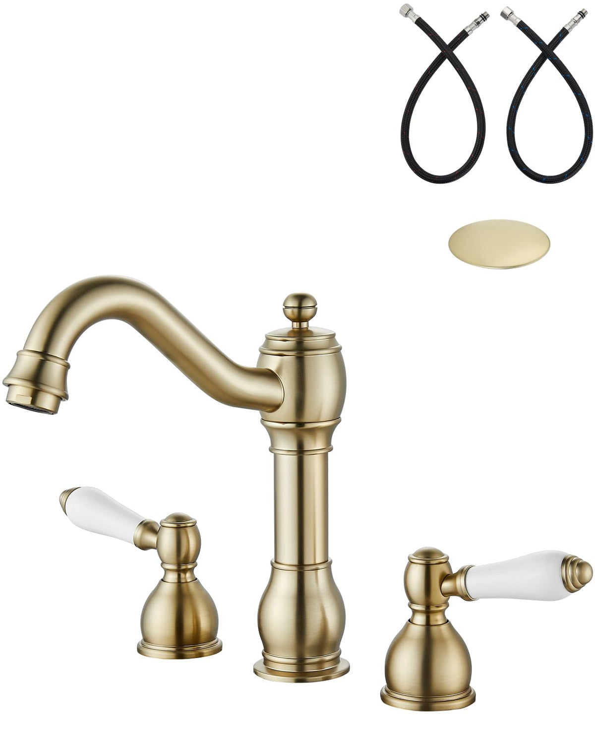 Aolemi Widespread Bathroom Sink Faucet 3 Hole Metal Lever Antique Brass