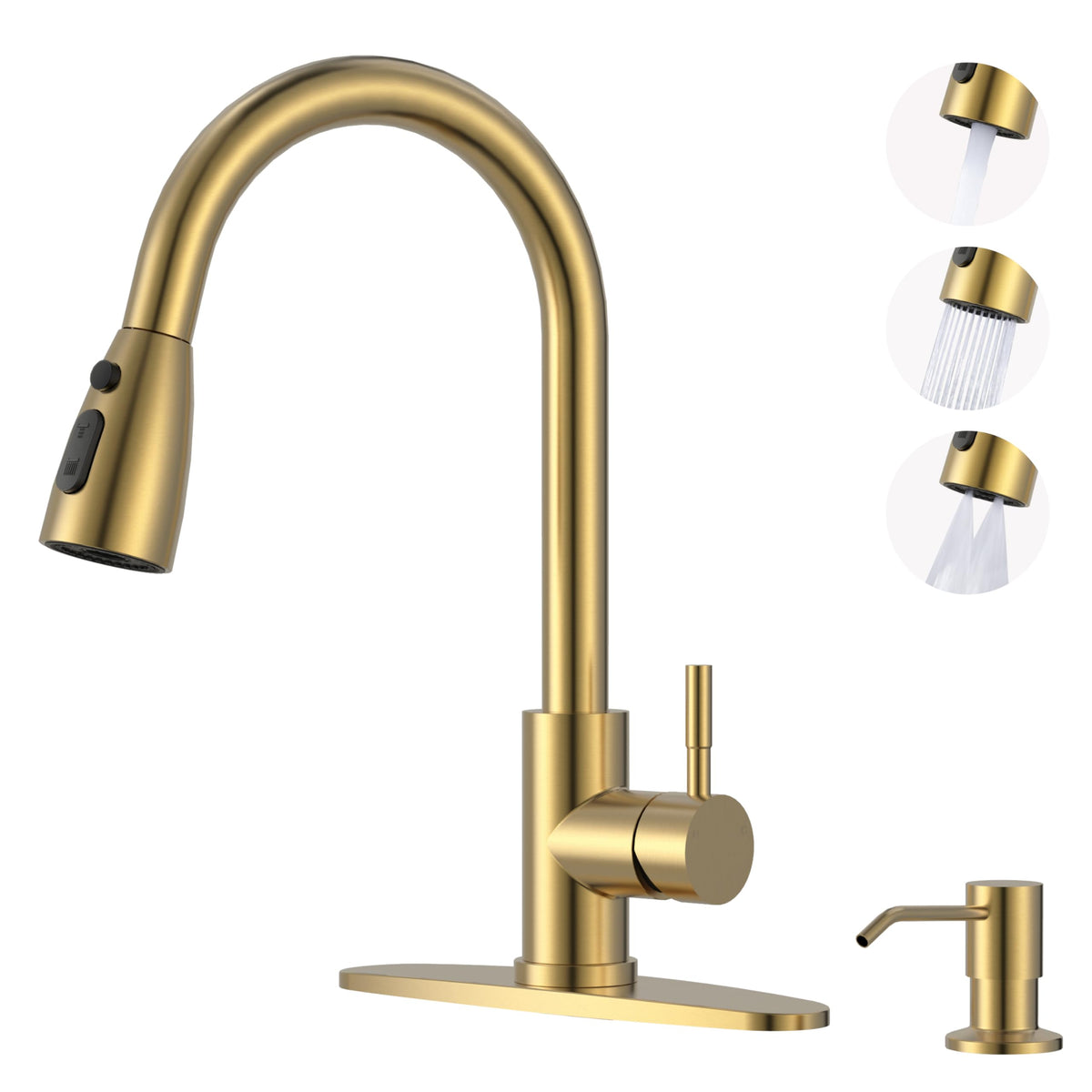WOWOW Kitchen Faucet with Soap Dispenser: 304 Stainless Steel Kitchen Sink Faucet with Pull Down Sprayer 3 Modes, Single Handle High Arc Mixer Taps for Sink, RV, Laundry, Bar (Brushed Nickel)