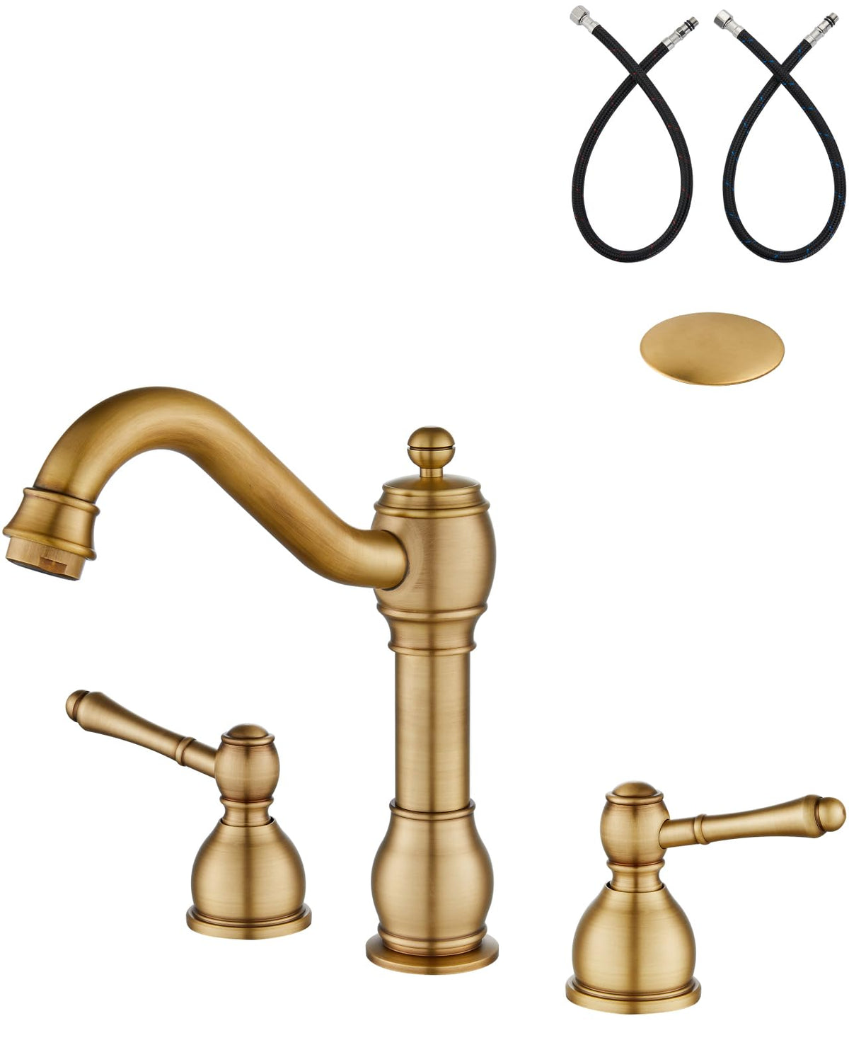 Aolemi Widespread Bathroom Sink Faucet 3 Hole Metal Lever Antique Brass