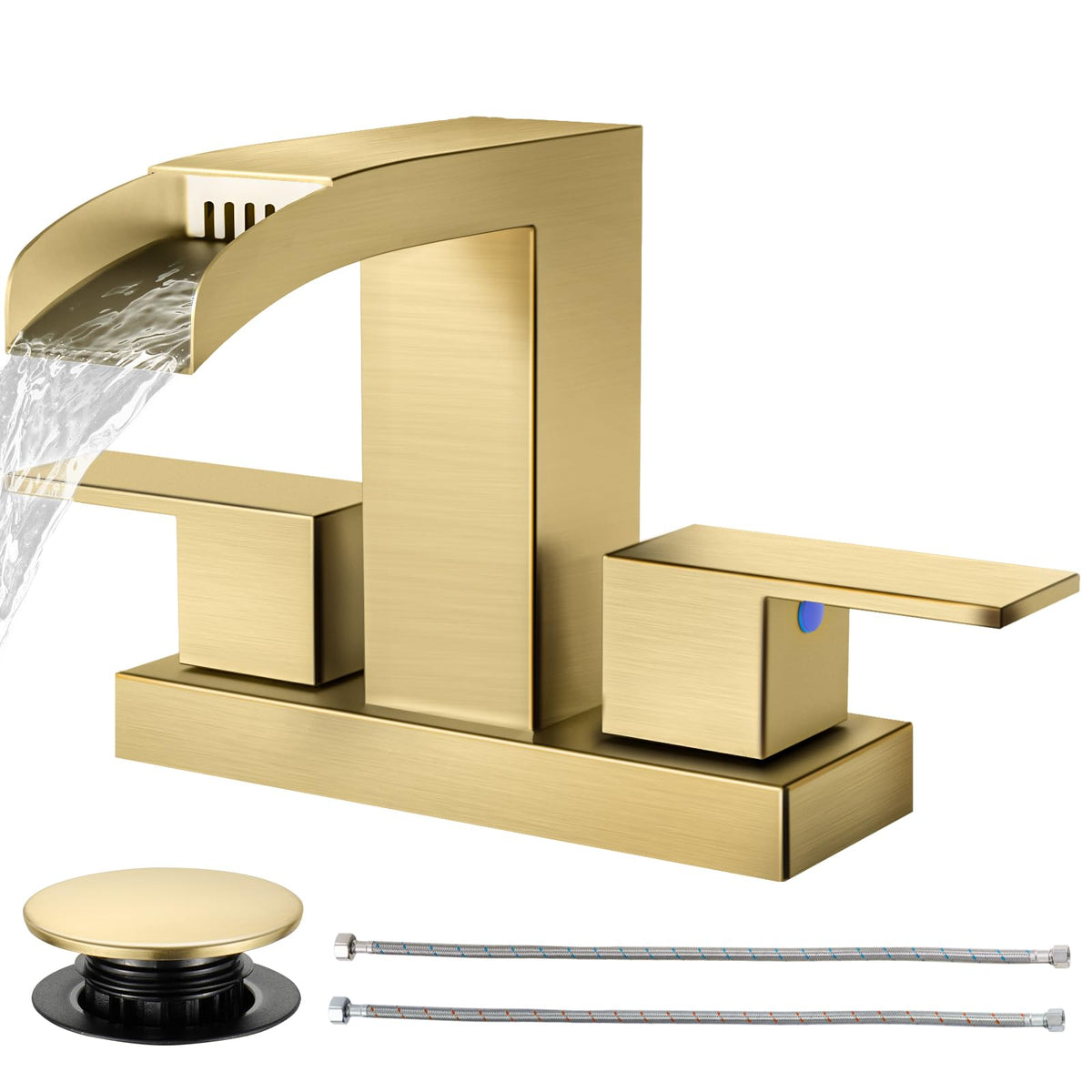 Cobbe Waterfall Bathroom Faucet, Brushed Nickel 4 Inch Centerset 3 Hole