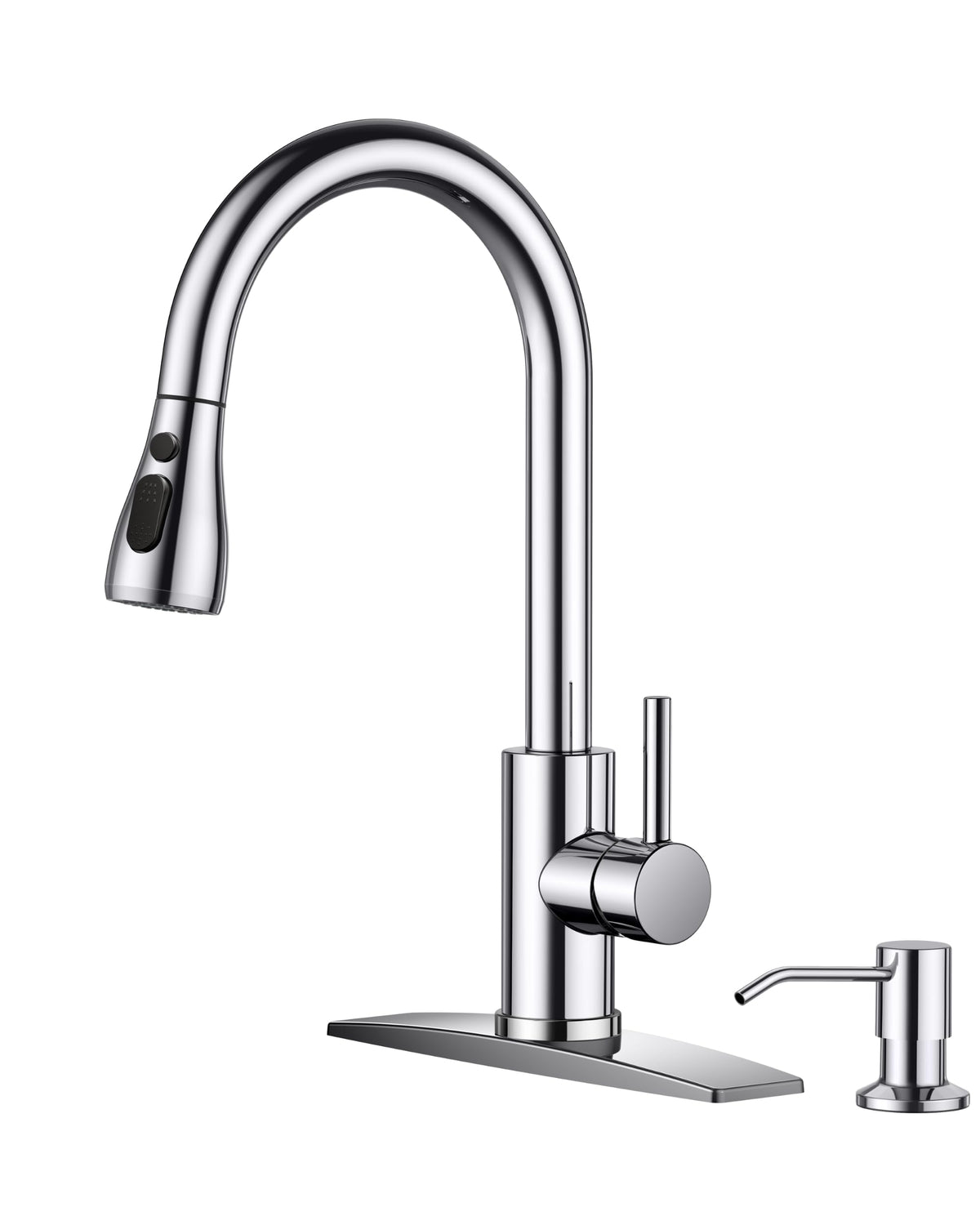 FORIOUS Black Kitchen Faucet with Pull Down Sprayer, Stainless Steel