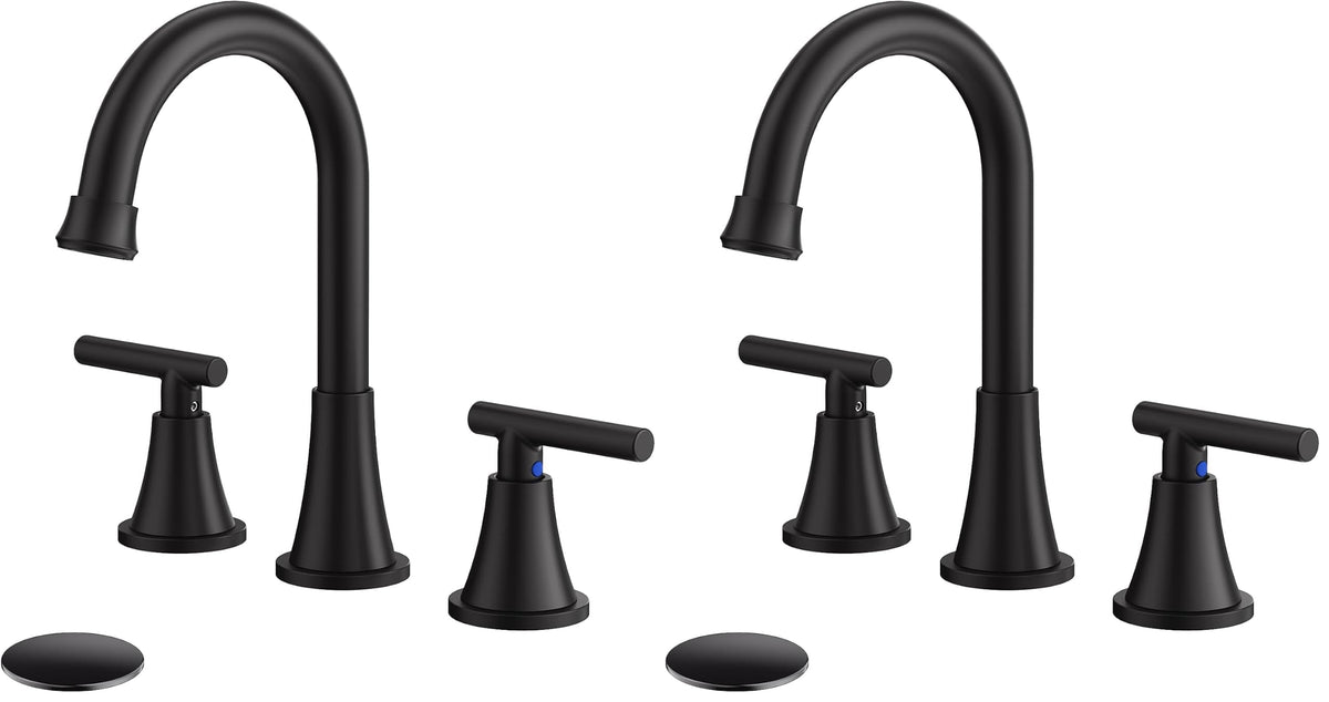 Bathroom Faucet 3 Hole, Matte Black Faucets with Drain and Supply Lines