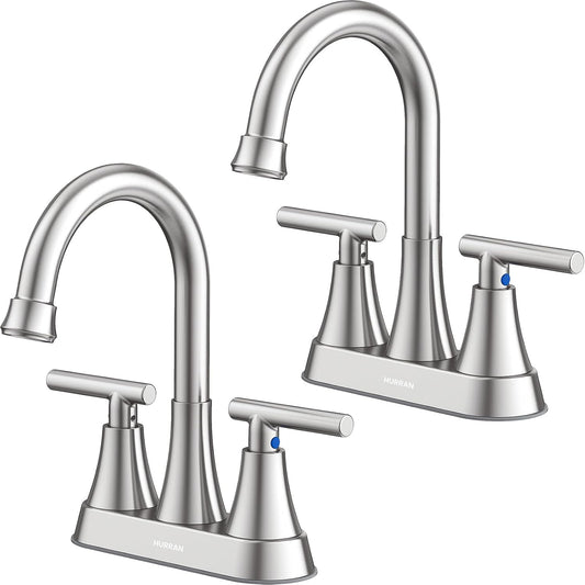 Bathroom Faucet, Hurran 4 inch Centerset 2-Handle Lead-Free, Brushed Nickel