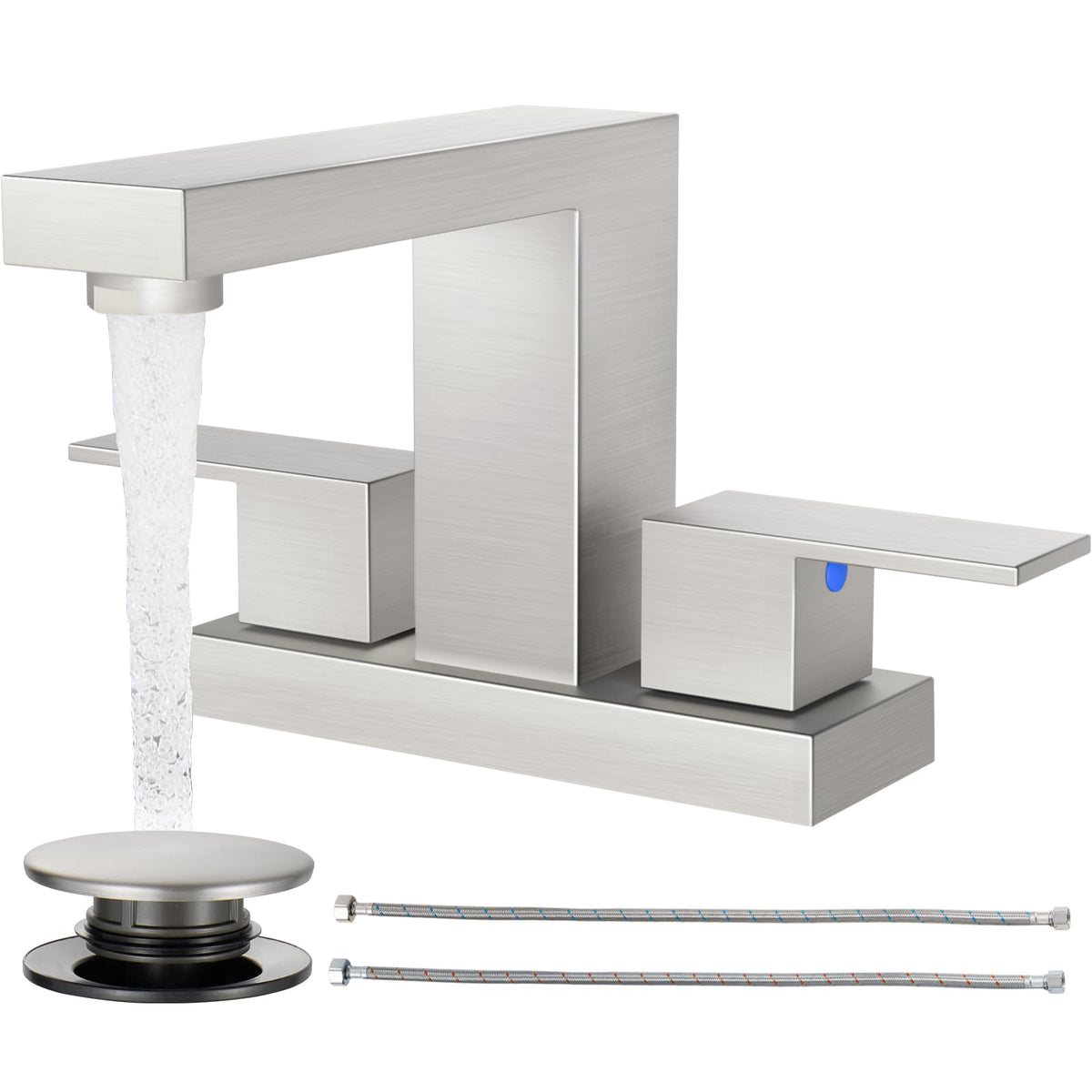 Cobbe Waterfall Bathroom Faucet, Brushed Nickel 4 Inch Centerset 3 Hole