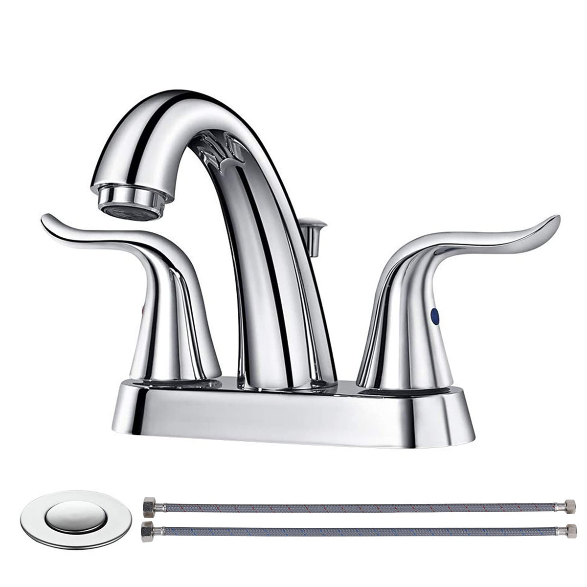 WOWOW Bathroom Faucet 2 Handle 4 Inch Centerset Bathroom Sink Faucet, Lead-Free Basin Mixer Tap with Lift Rod Drain Stopper, 2 Handle Centerset Lavatory Brushed Nickel Vanity Faucet