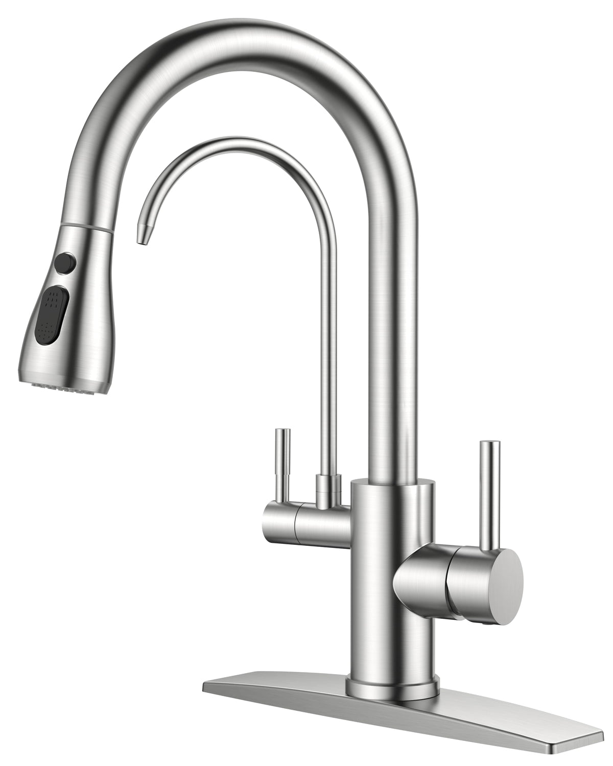 FORIOUS Black Kitchen Faucet with Pull Down Sprayer, Stainless Steel