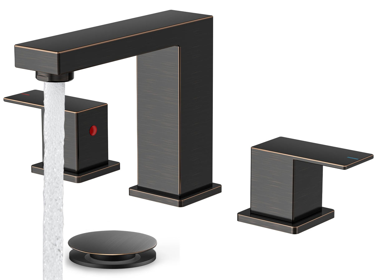 FORIOUS Black Bathroom Faucet 3 Hole, Matte Black Bathroom Sink Faucet Wide