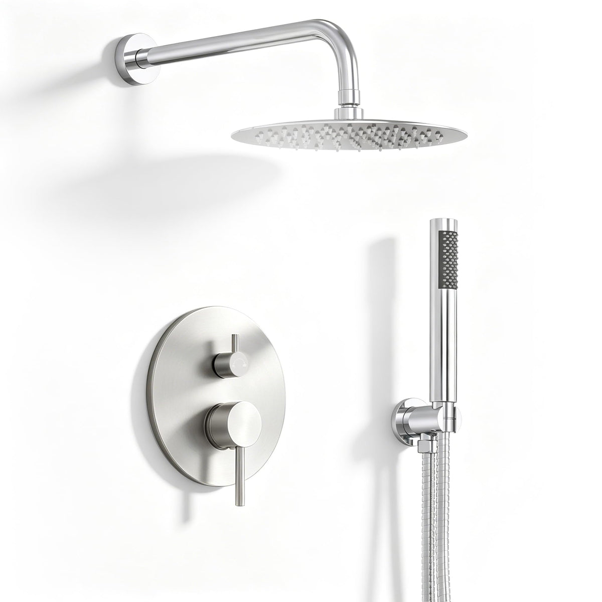 Shower Faucet Set with 10'' Rainfall Head, Handheld and Valve, Brushed Gold