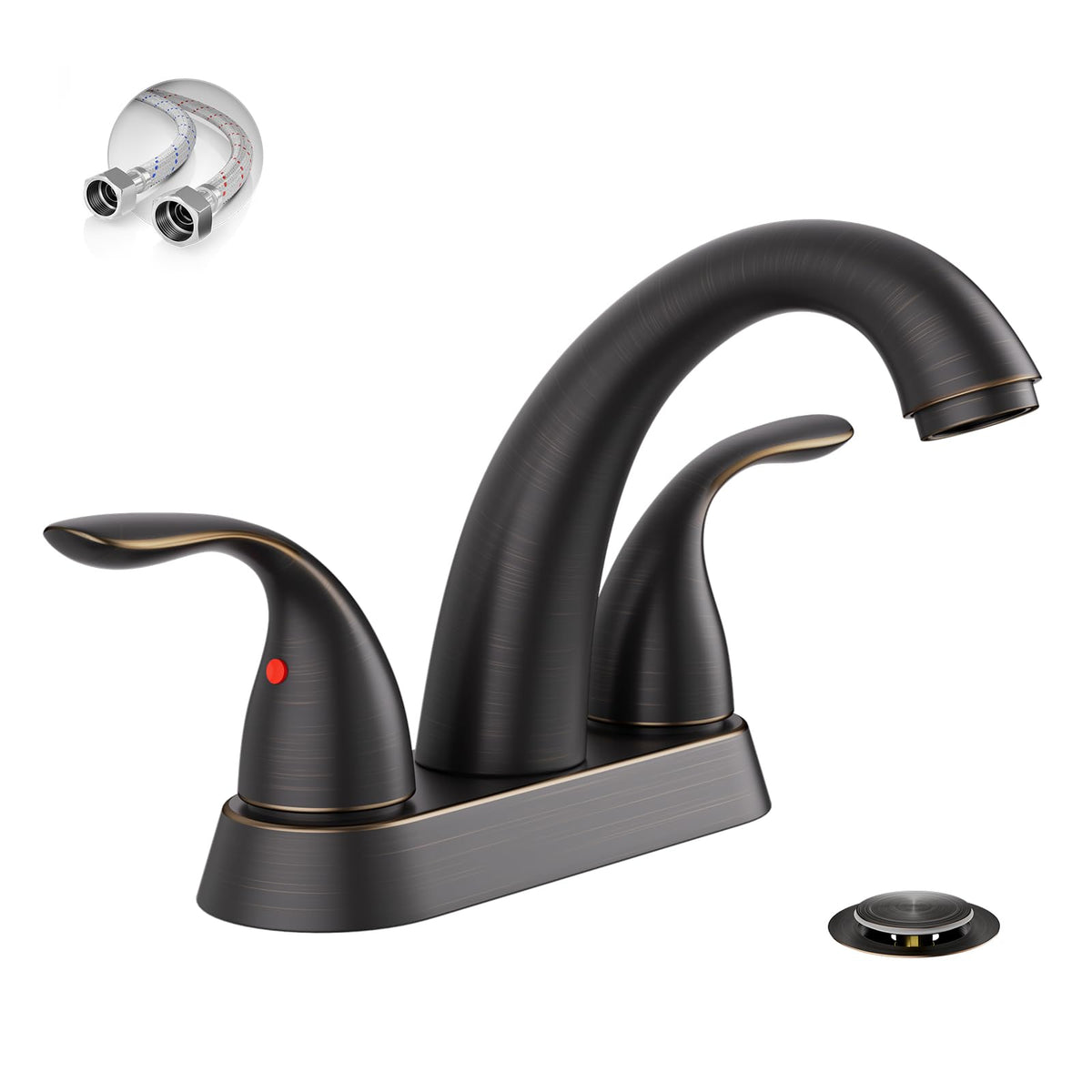 Phiestina Centerset 4 Inch Brushed Nickel 2 or 3 Holes Stainless Steel Bathroom Sink Faucet, 2 Handle Bathroom Faucet with Copper Pop Up Drain and Water Supply Lines, BF008-5-BN
