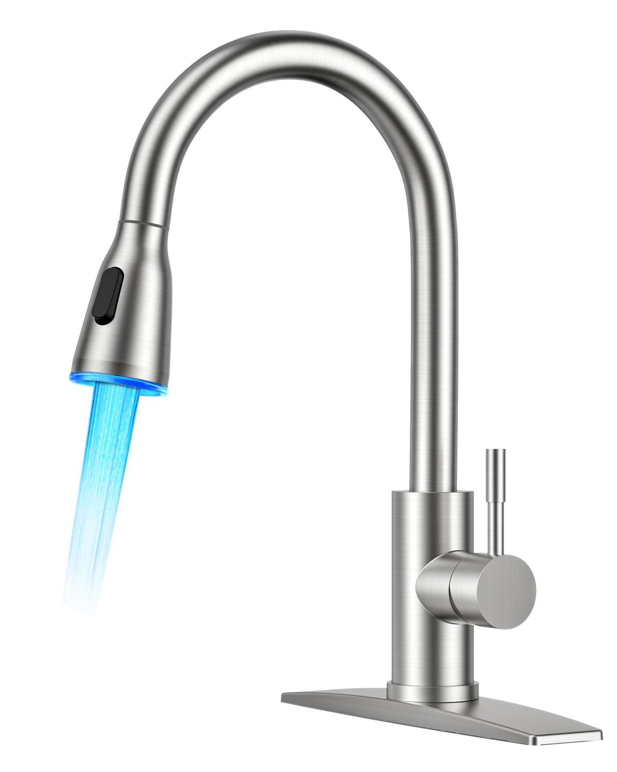 FORIOUS Black Kitchen Faucet with Pull Down Sprayer, Stainless Steel