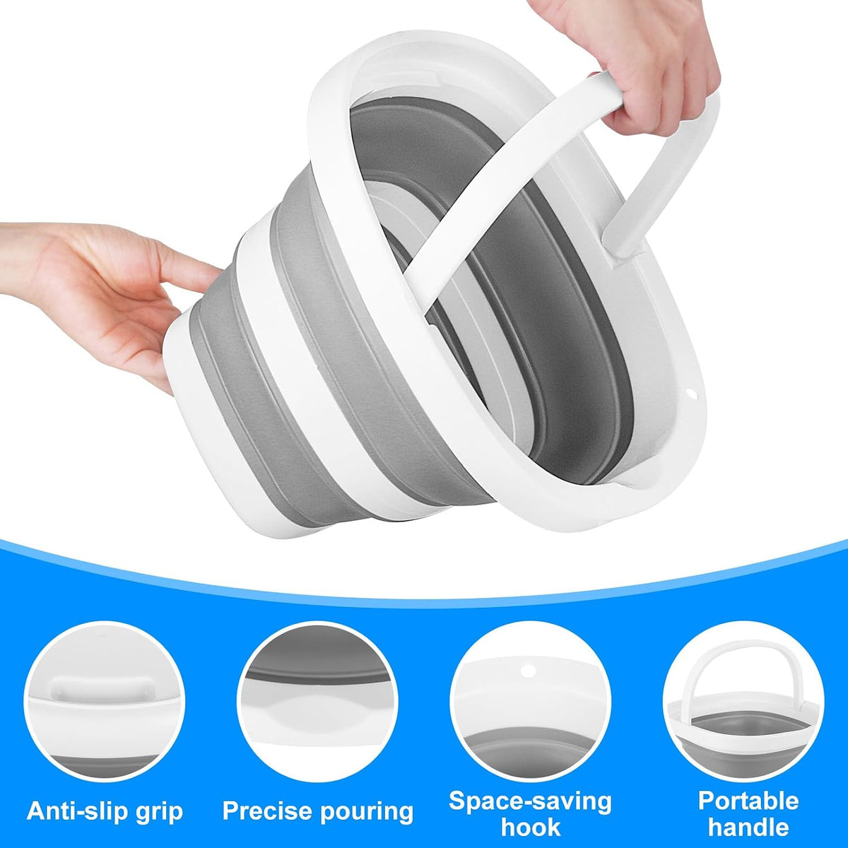 Collapsible Bucket 5L, Foldable Mop Bucket Car Wash Buckets with Handle for Cleaning Supplies, Portable Sink Wash Basin Storage Bin Ice Tub for Fishing Beach Outdoor Camping Kitchen RV Accessories