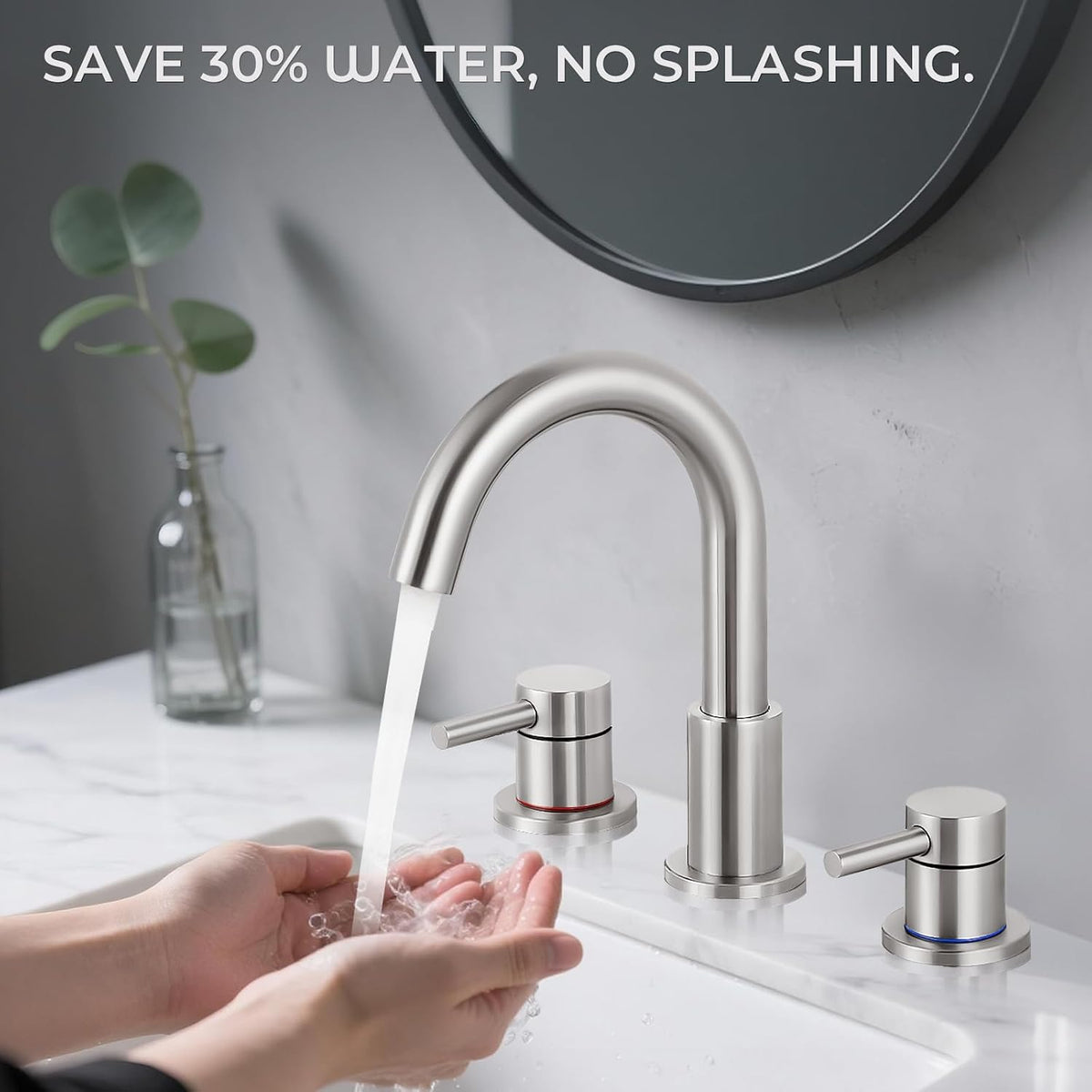 Bathroom Faucet 3 Hole Brushed Nickel, 2-Handle Widespread Faucet