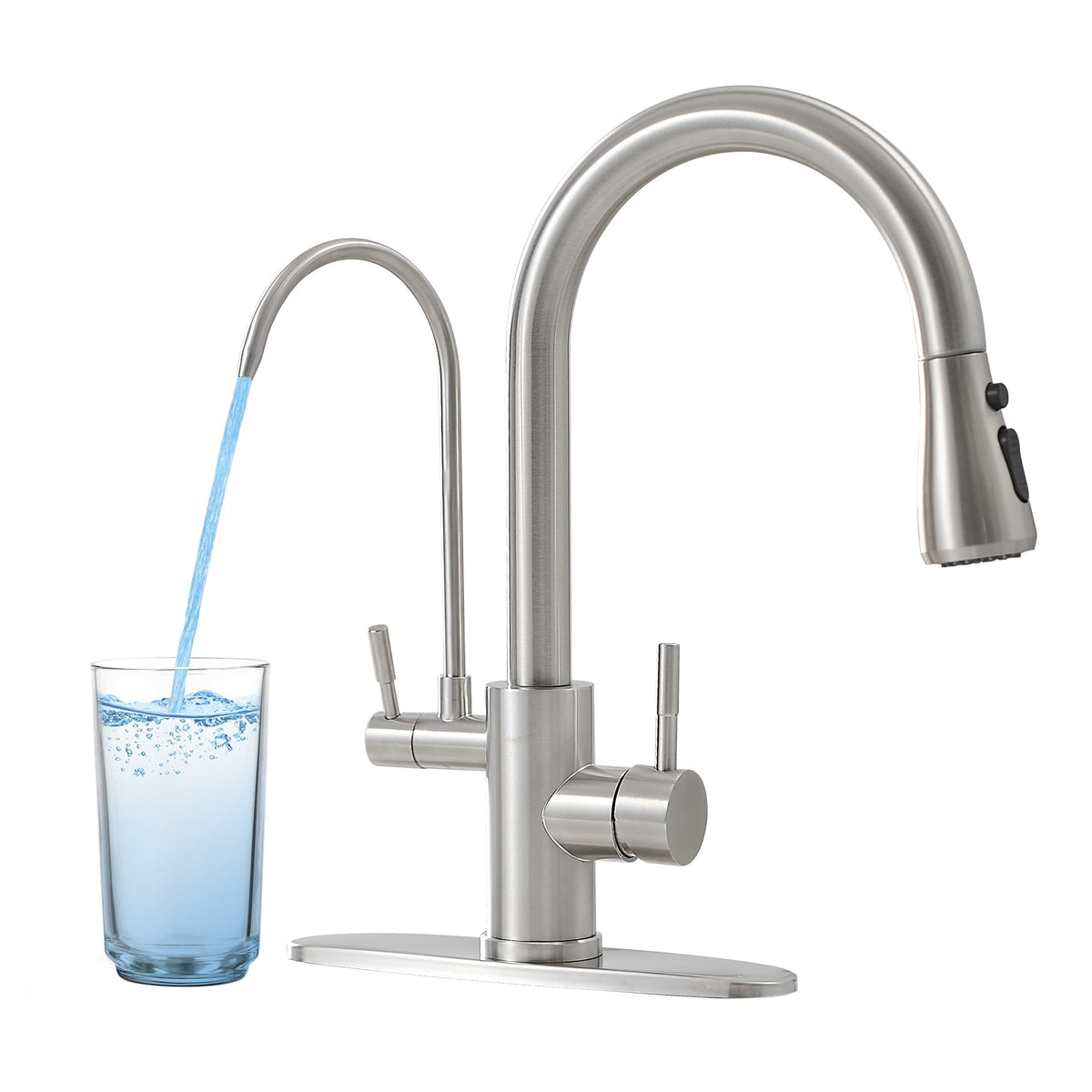 JOOM Black Waterfall Kitchen Faucet with Pull Down Sprayer & Soap Dispenser