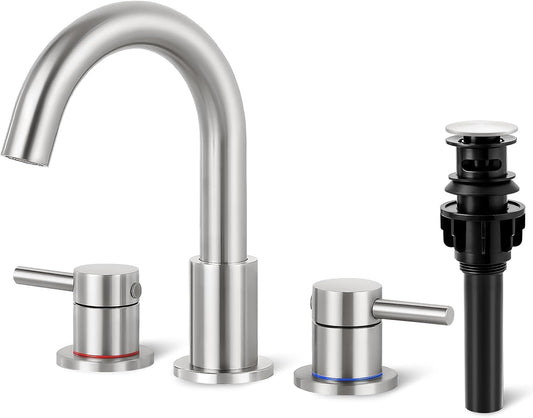 Bathroom Faucet 3 Hole Brushed Nickel, 2-Handle Widespread Faucet