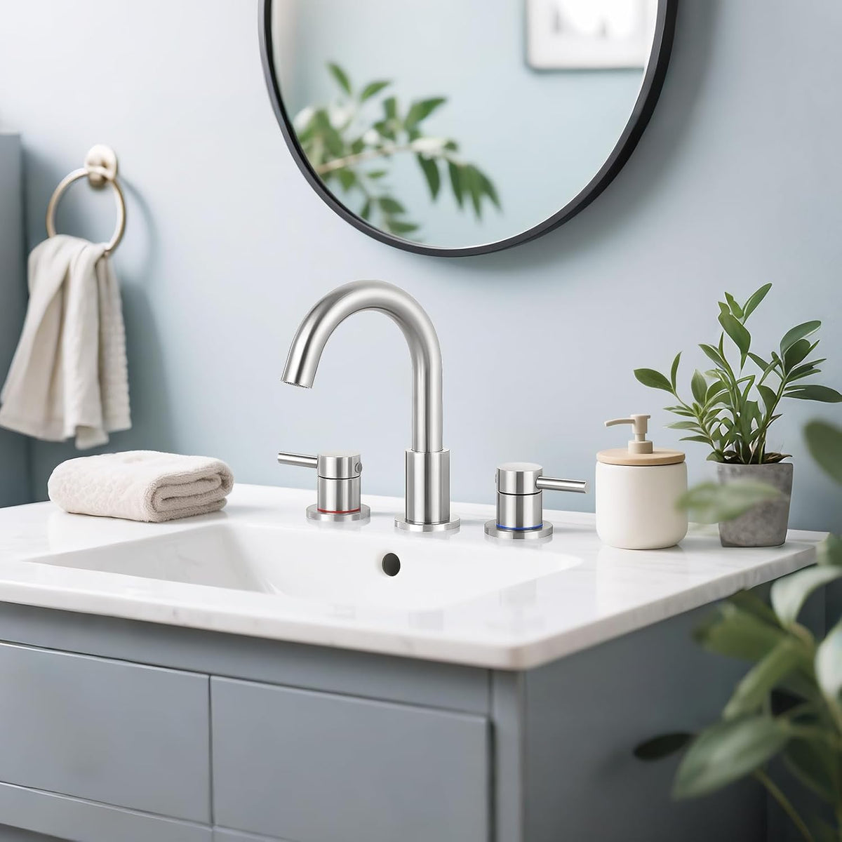 Bathroom Faucet 3 Hole Brushed Nickel, 2-Handle Widespread Faucet