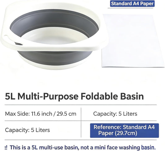 Collapsible Plastic Wash Basin 5L(1.4 Gallon), Kitchen Dishpan, Floding Small Bathtub, Space Saving Plastic Wash Bin for Dorm Camping Supplies Fishing Travel and Home (Grey 1 pcs)