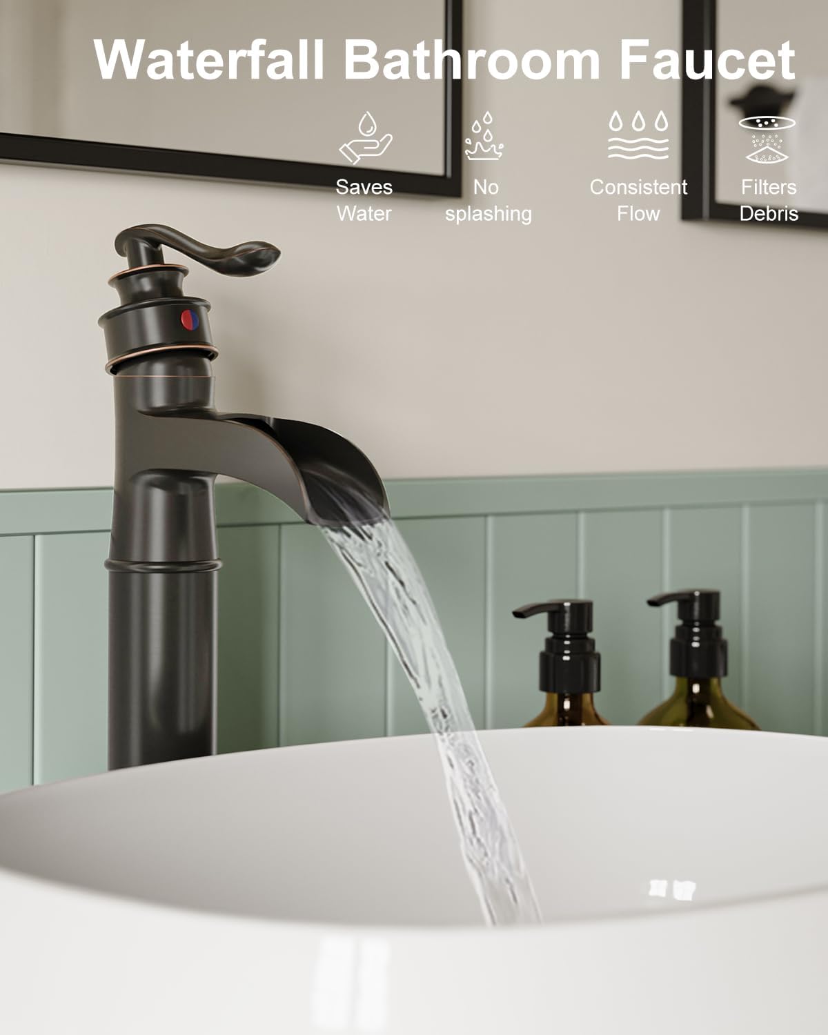 BWE Waterfall Spout Oil Rubbed Bronze Bathroom Faucet Vessel Sink Faucet