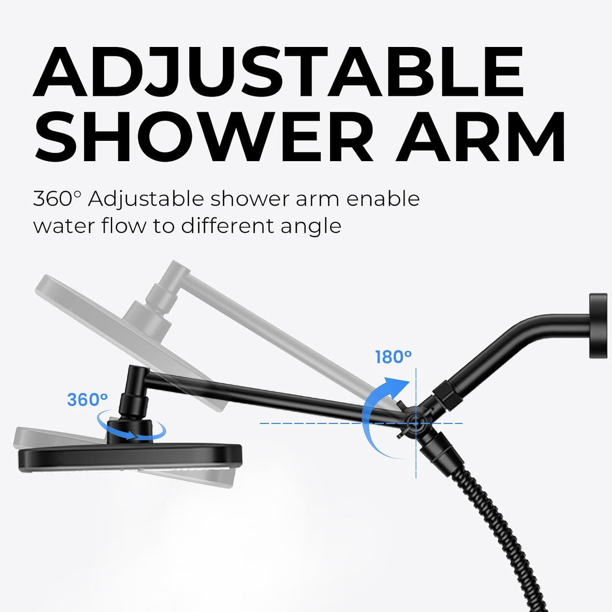 Black Rain Shower Head with Handheld Shower Head, 5 Spray Modes