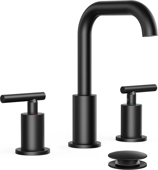 FORIOUS Bathroom Sink Faucet 3 Hole Widespread 8 Inch 2 Handle Matte Black