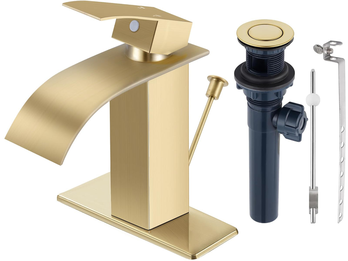 Matte Black Bathroom Faucet with Waterfall Spout and Pop-up Drain