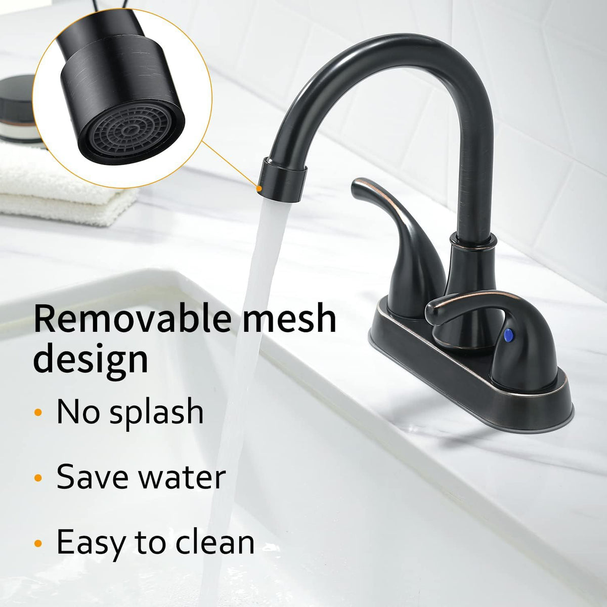 Bathroom Sink Faucet FRANSITON 4 Inch 2 Handle Bathroom Sinks Faucets Lead-Free Oil Rubbed Bronze Bath Sinks Faucets with Pop-up Drain Stopper and Supply Hoses
