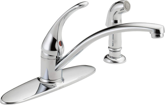 Delta Foundations Chrome Kitchen Faucet with Side Sprayer, Contemporary 4 Hole Kitchen Sink Faucet, Single Handle, Chrome B4410LF
