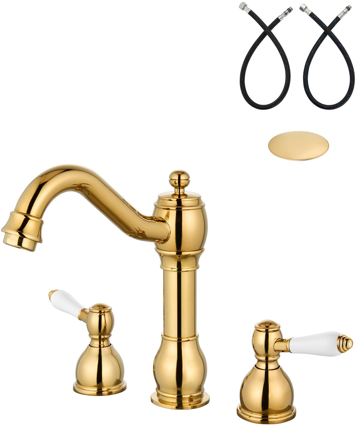 Aolemi Widespread Bathroom Sink Faucet 3 Hole Metal Lever Antique Brass