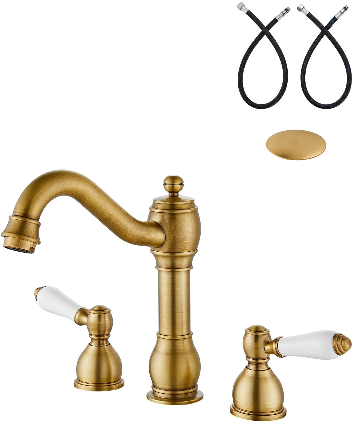 Aolemi Widespread Bathroom Sink Faucet 3 Hole Metal Lever Antique Brass