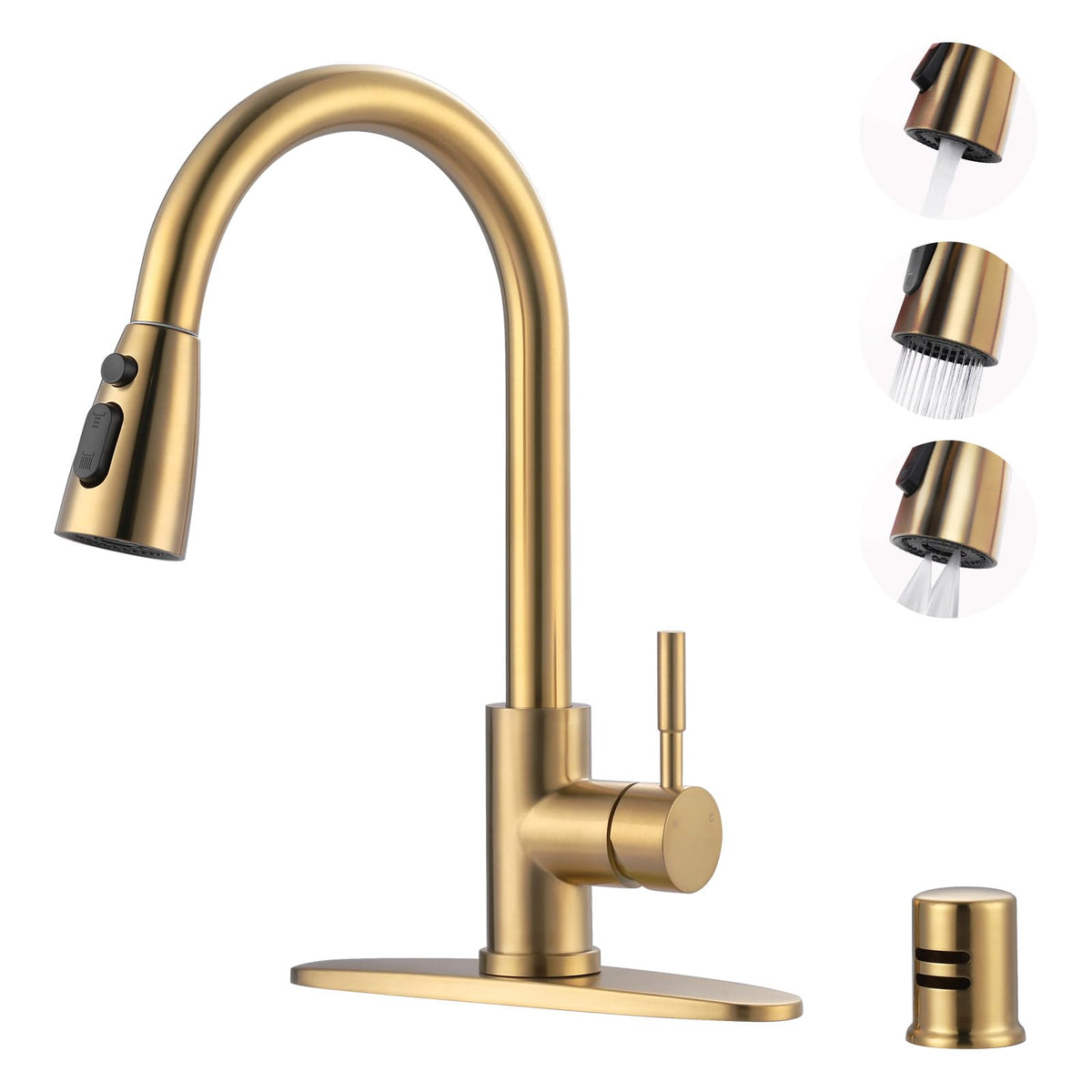 WOWOW Kitchen Faucet with Soap Dispenser: 304 Stainless Steel Kitchen Sink Faucet with Pull Down Sprayer 3 Modes, Single Handle High Arc Mixer Taps for Sink, RV, Laundry, Bar (Brushed Nickel)